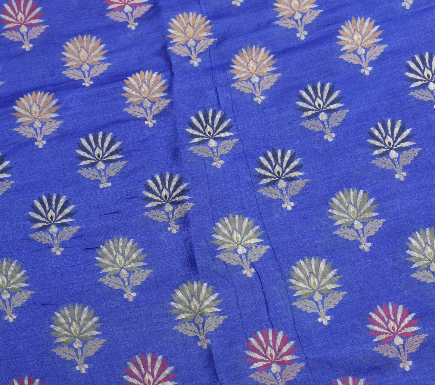 Sushila Vintage Blue Floral Saree Pure Tussar Silk All Over Woven Sari Fabric