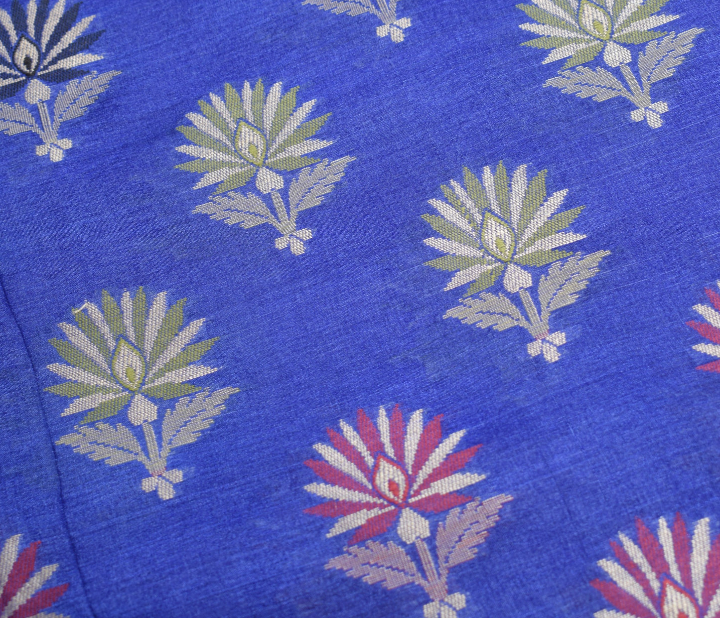 Sushila Vintage Blue Floral Saree Pure Tussar Silk All Over Woven Sari Fabric