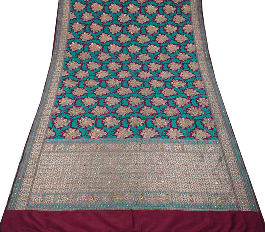 Sushila Vintage HEAVY Wine Saree Banarasi Brocade Hand Work Wedding Silk Sari
