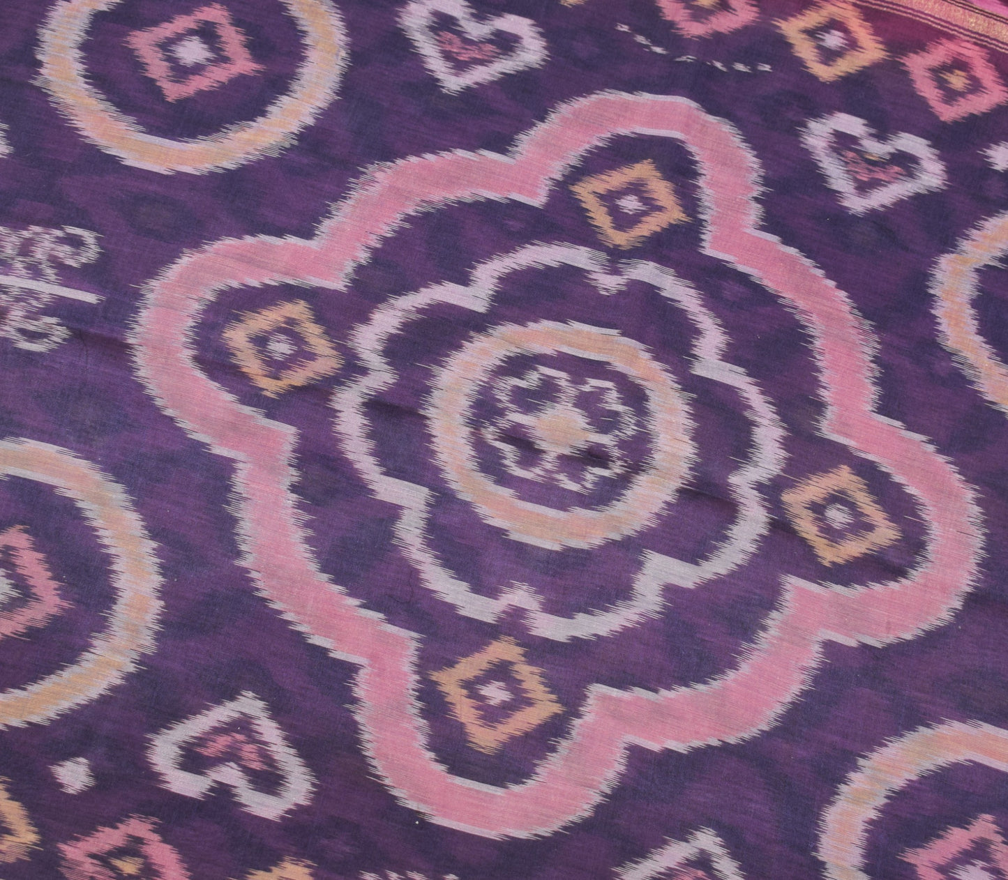 Sushila Vintage Purple Saree Pure Cotton Silk Hand Woven Pochampally Ikat Sari