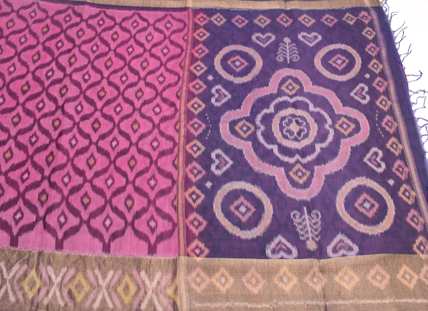 Sushila Vintage Purple Saree Pure Cotton Silk Hand Woven Pochampally Ikat Sari