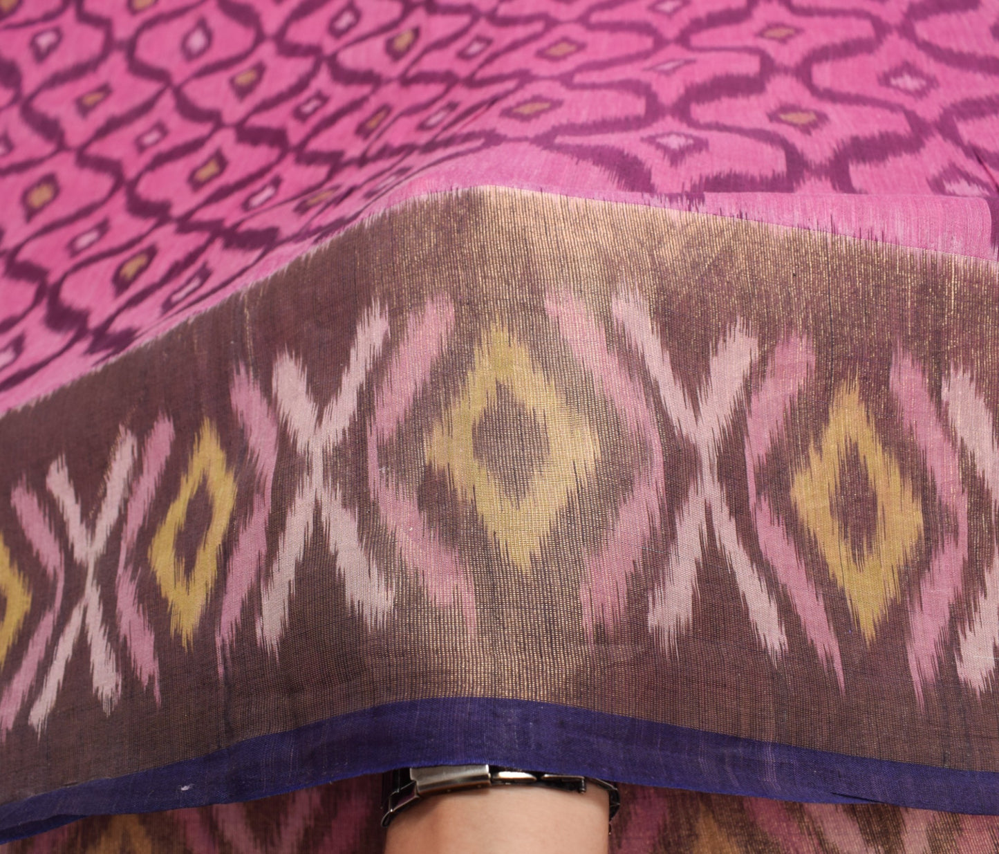Sushila Vintage Purple Saree Pure Cotton Silk Hand Woven Pochampally Ikat Sari