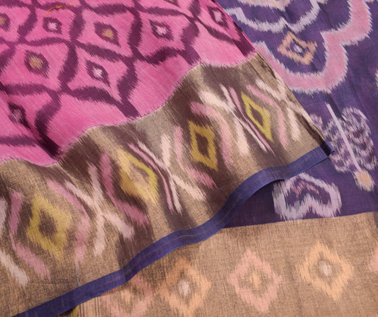 Sushila Vintage Purple Saree Pure Cotton Silk Hand Woven Pochampally Ikat Sari