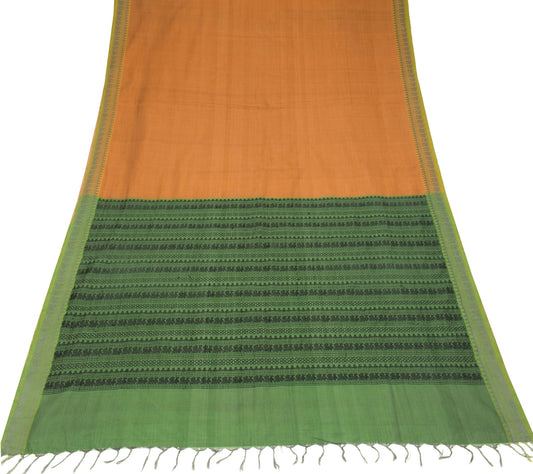 Sushila Vintage Mustard Saree Woven Peacock Border Pallu Pure Cotton Sari Fabric