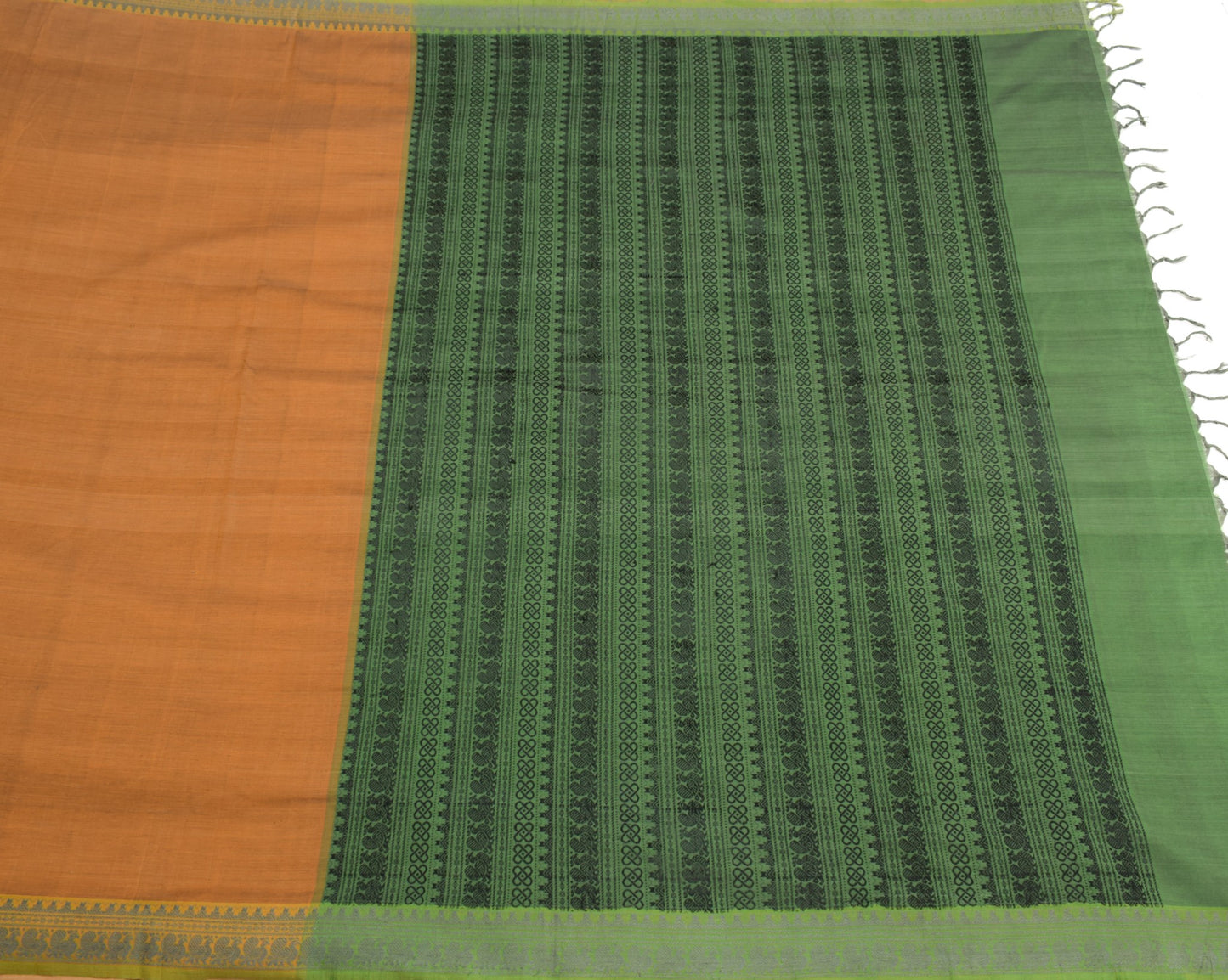 Sushila Vintage Mustard Saree Woven Peacock Border Pallu Pure Cotton Sari Fabric