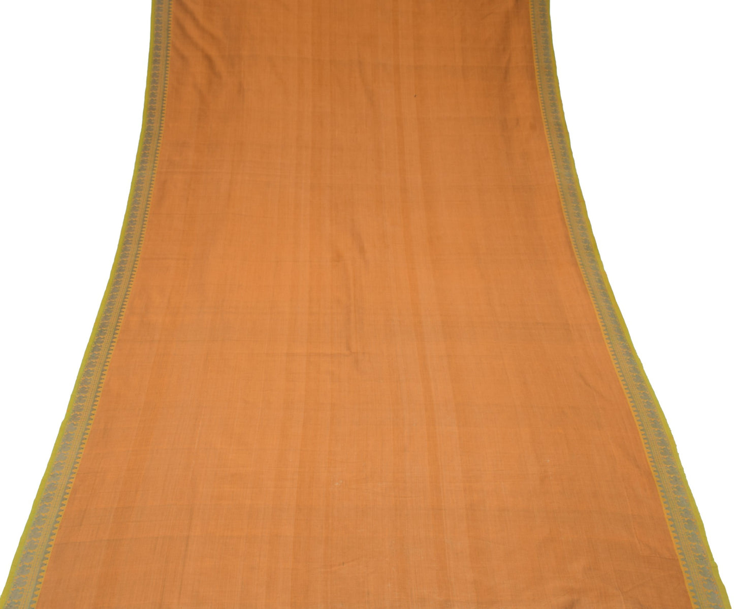 Sushila Vintage Mustard Saree Woven Peacock Border Pallu Pure Cotton Sari Fabric