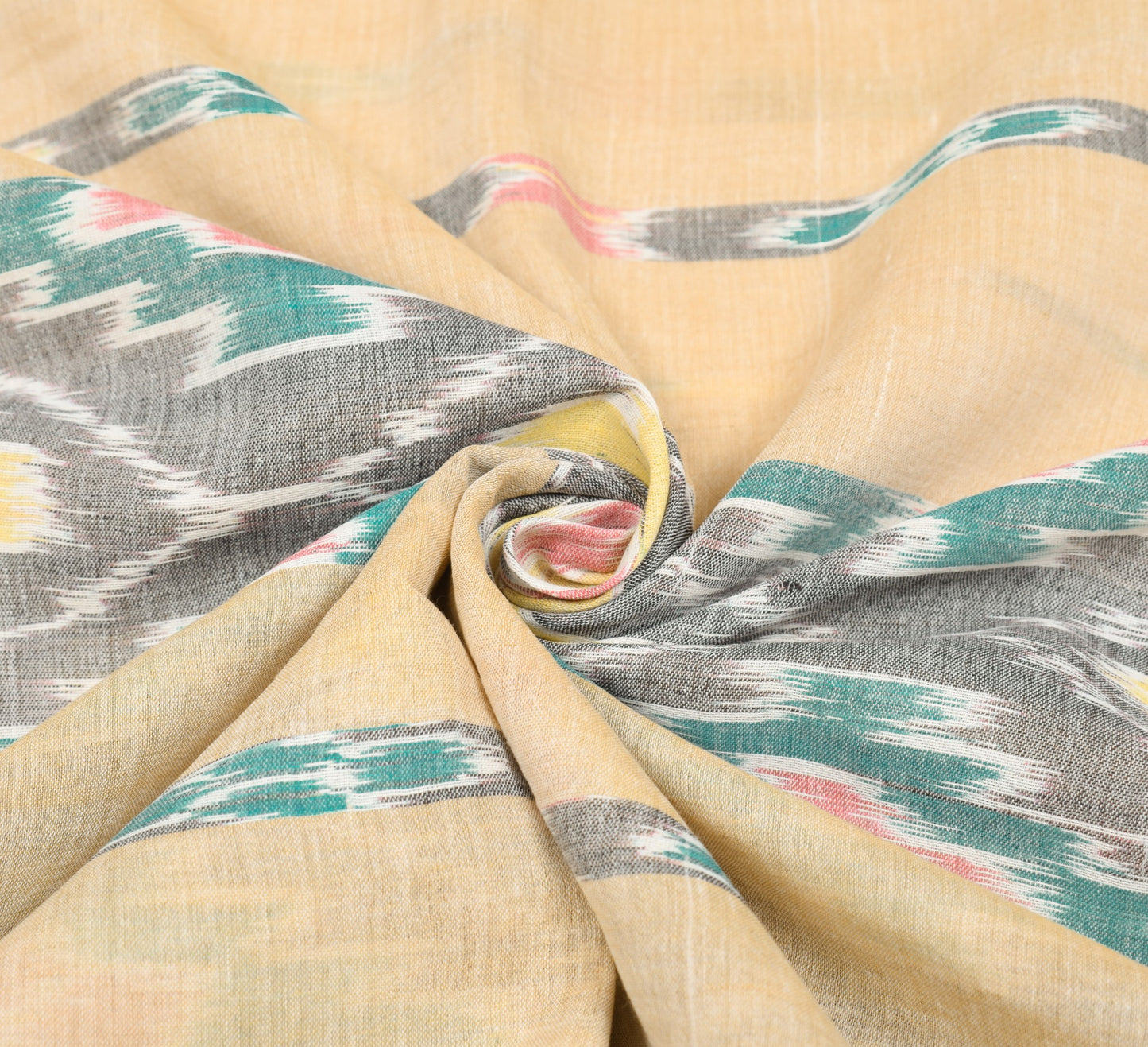 Sushila Vintage Beige Saree HandWoven Ikat Patola Pure Cotton Sari Craft Fabric