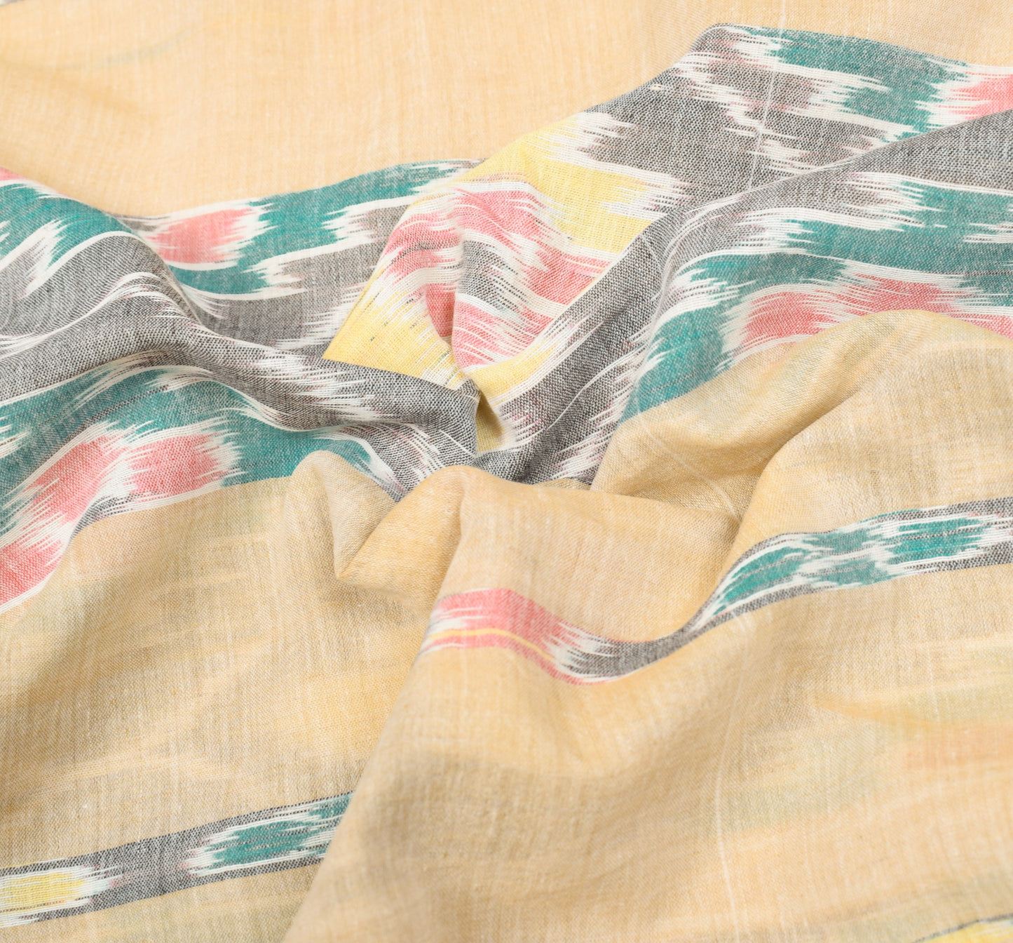 Sushila Vintage Beige Saree HandWoven Ikat Patola Pure Cotton Sari Craft Fabric