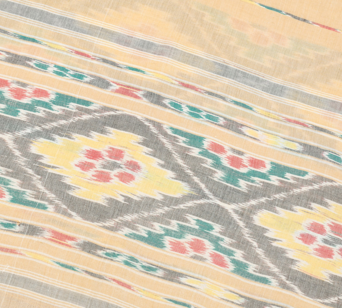 Sushila Vintage Beige Saree HandWoven Ikat Patola Pure Cotton Sari Craft Fabric