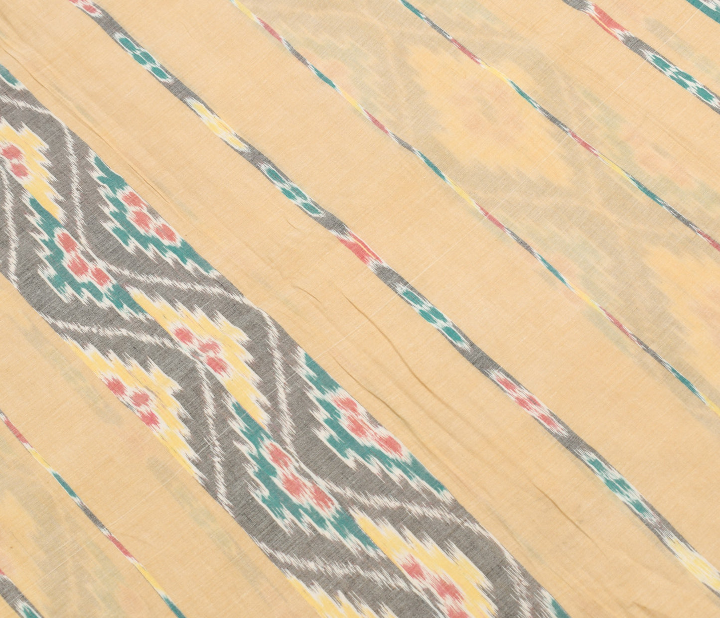 Sushila Vintage Beige Saree HandWoven Ikat Patola Pure Cotton Sari Craft Fabric