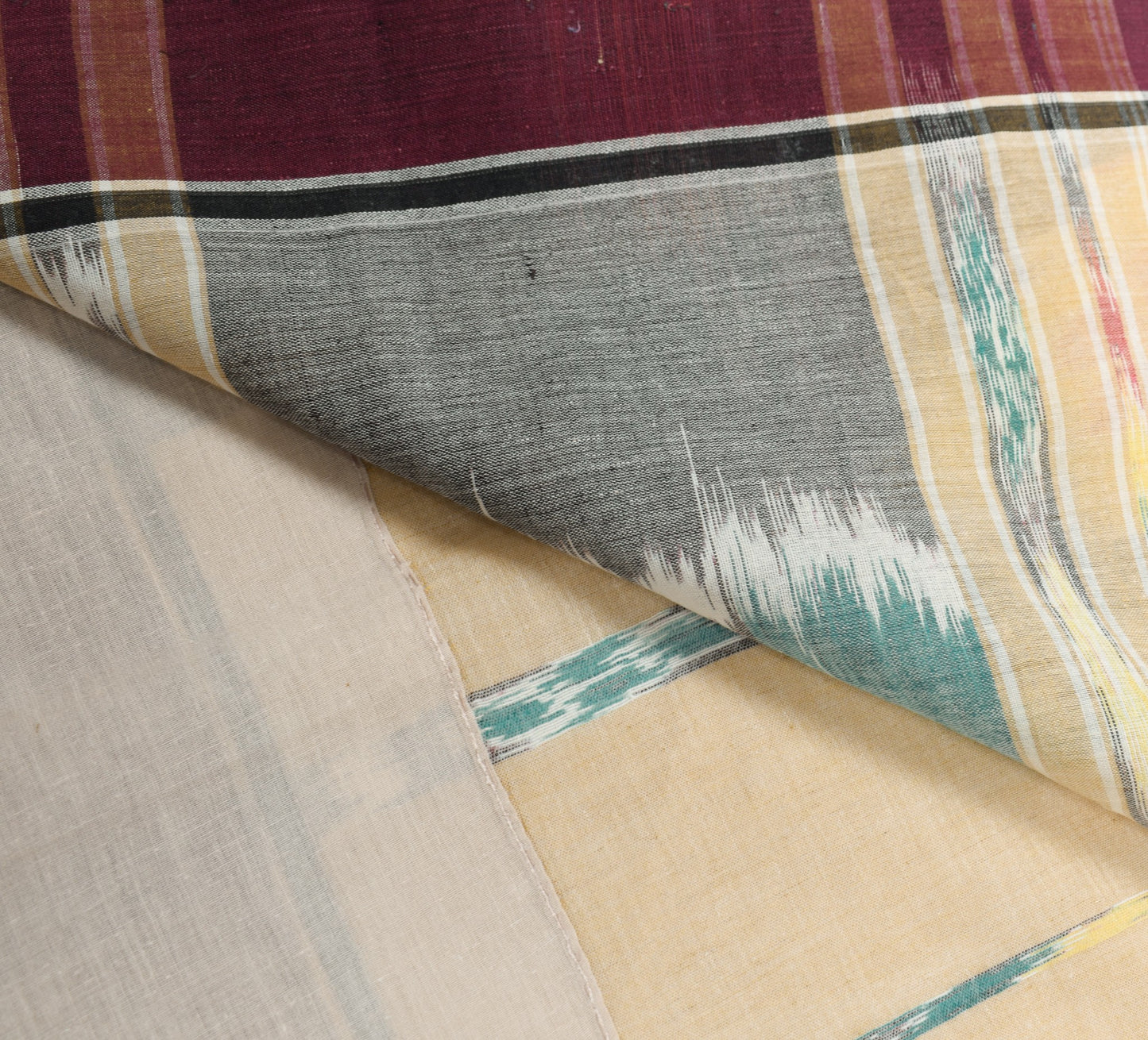 Sushila Vintage Beige Saree HandWoven Ikat Patola Pure Cotton Sari Craft Fabric