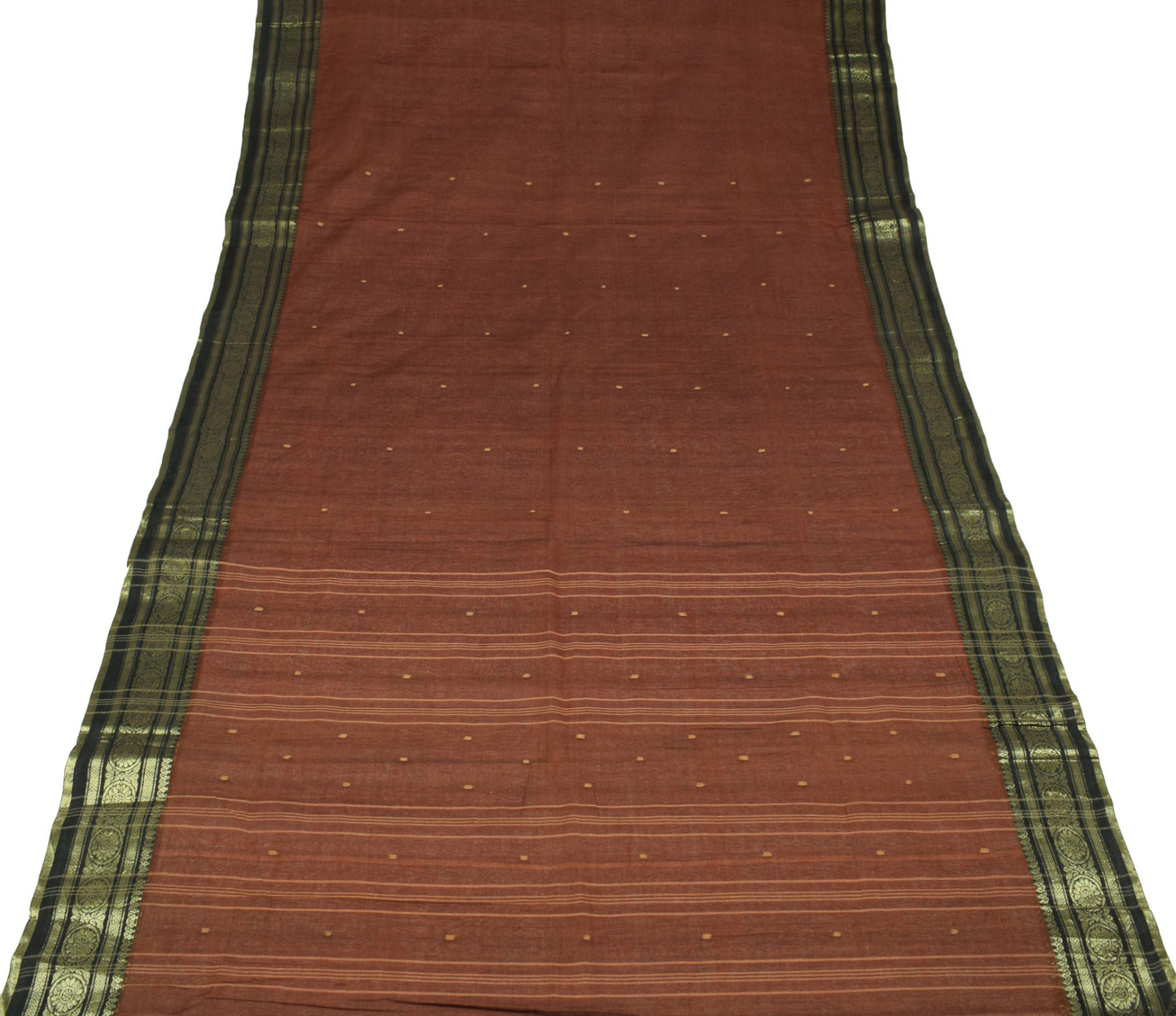 Sushila Vintage Brown Tant Sari from Bengal Woven Border Stripes Pallu Saree