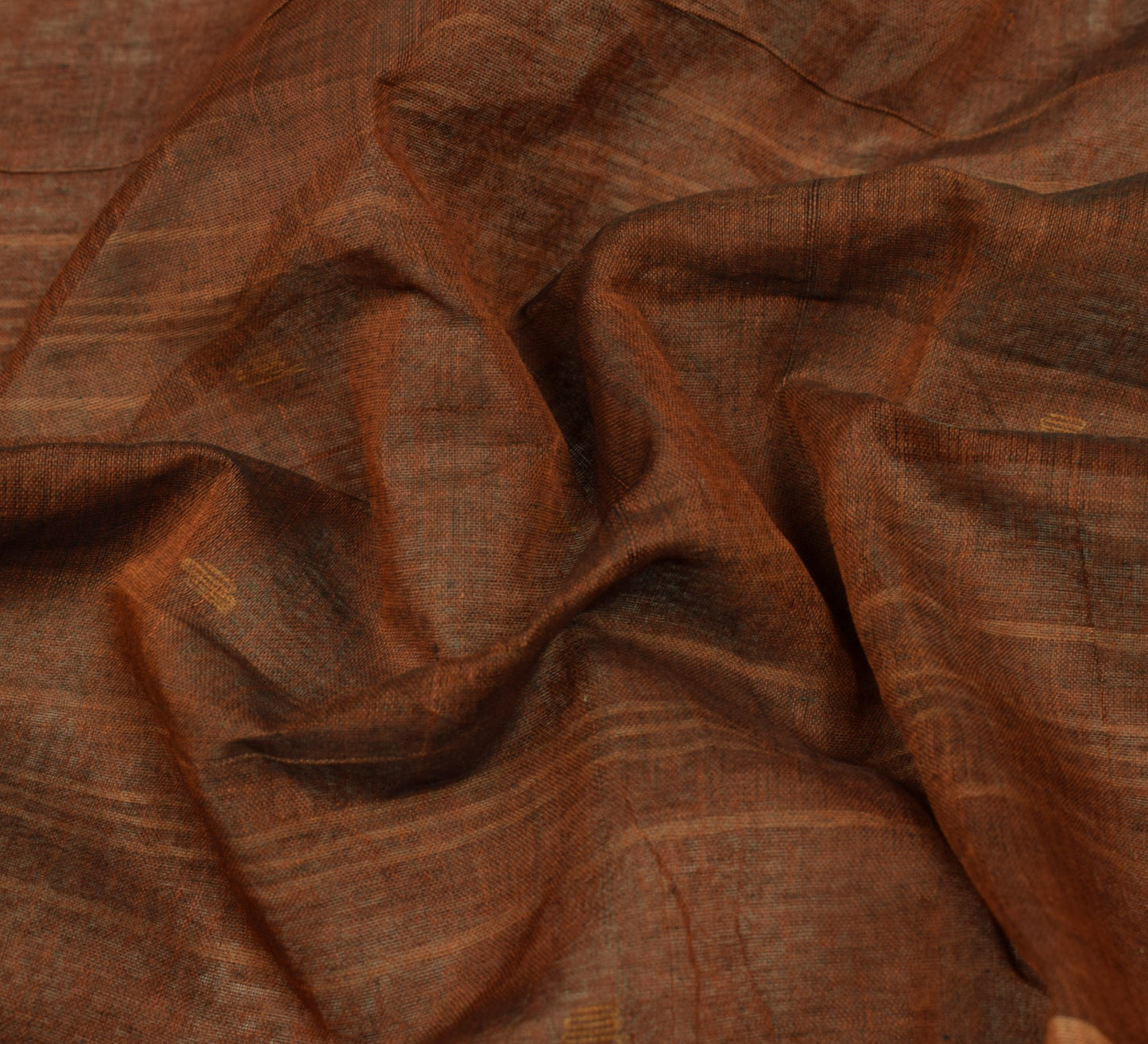 Sushila Vintage Brown Tant Sari from Bengal Woven Border Stripes Pallu Saree
