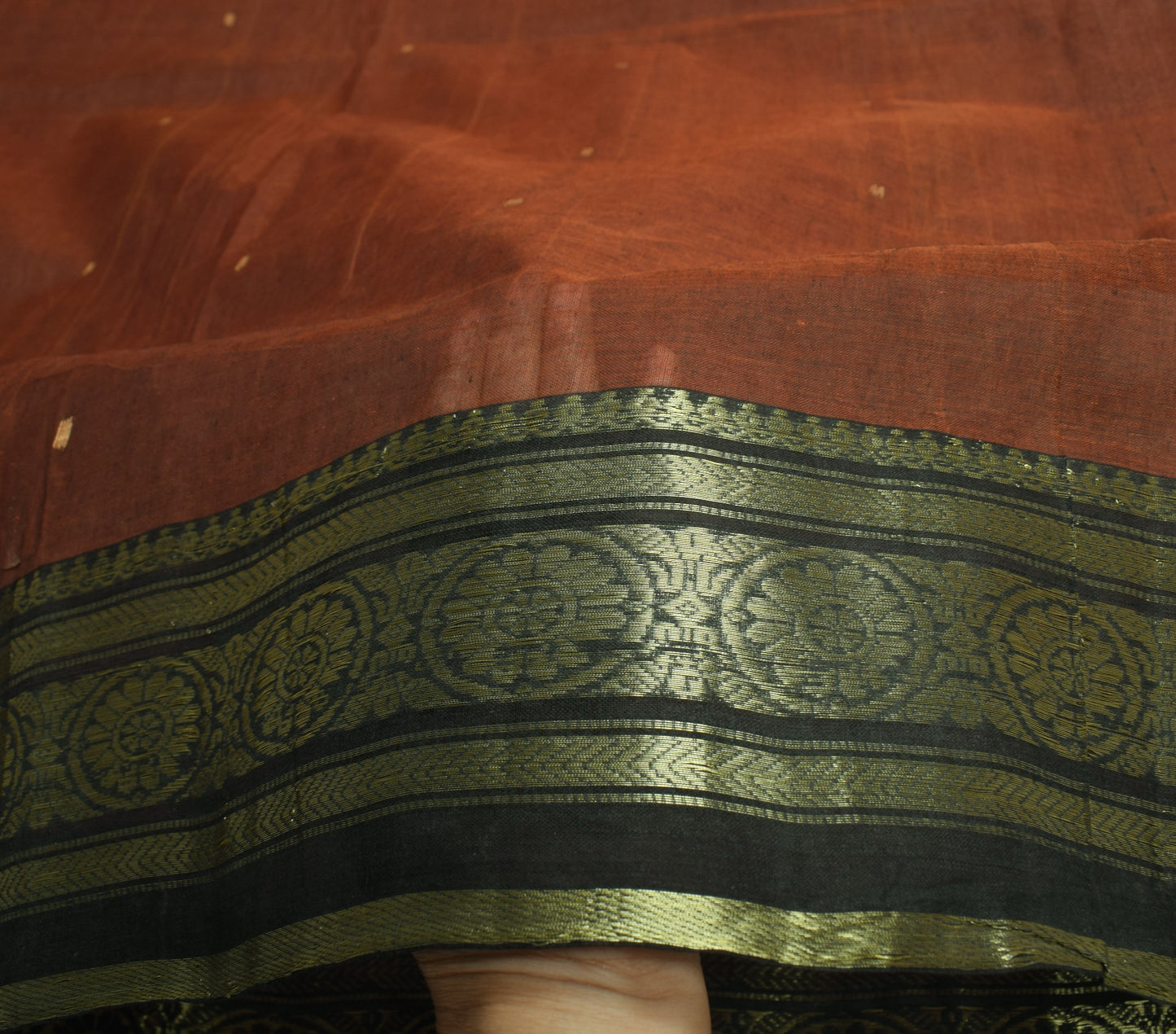 Sushila Vintage Brown Tant Sari from Bengal Woven Border Stripes Pallu Saree