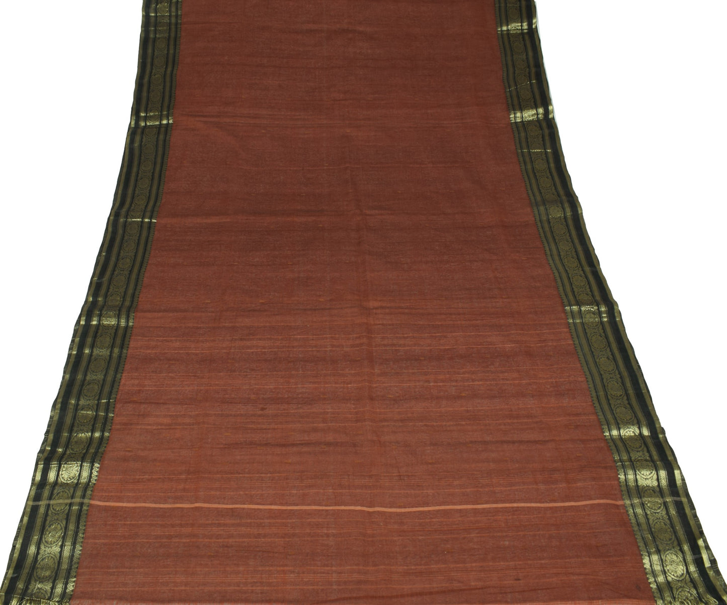 Sushila Vintage Brown Tant Sari from Bengal Woven Border Stripes Pallu Saree