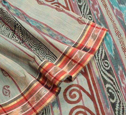 Sushila Vintage Hand Woven Ikat Patola Saree Pure Cotton Hand Block Sari Fabric