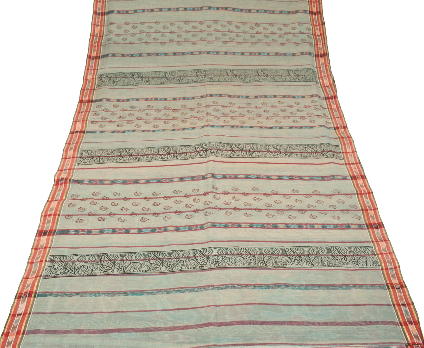Sushila Vintage Hand Woven Ikat Patola Saree Pure Cotton Hand Block Sari Fabric