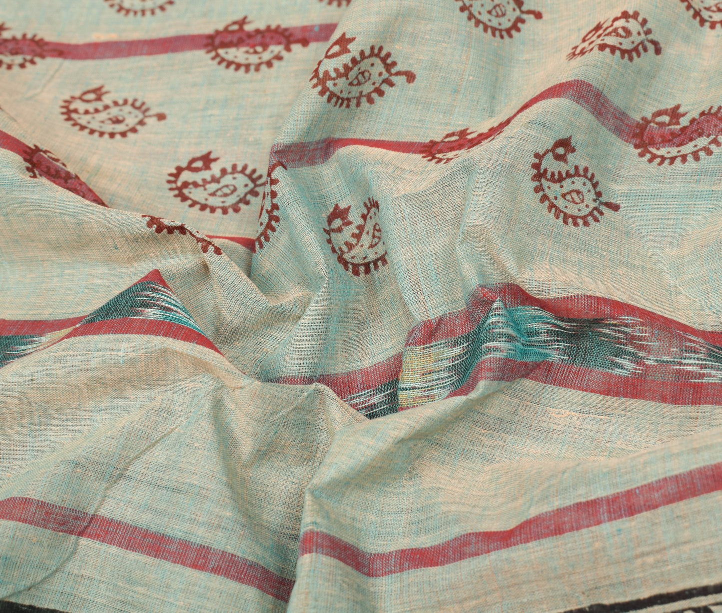 Sushila Vintage Hand Woven Ikat Patola Saree Pure Cotton Hand Block Sari Fabric