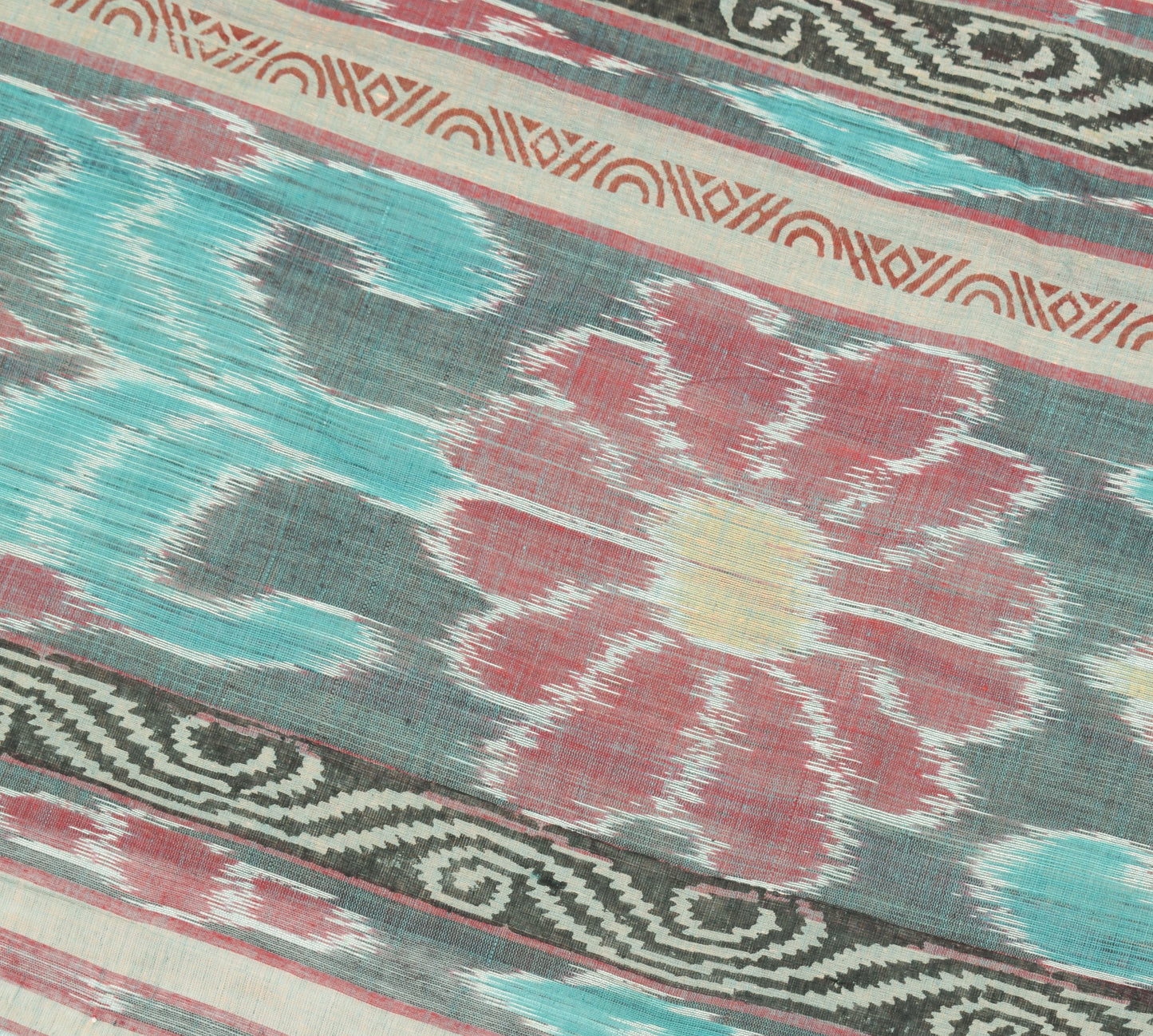 Sushila Vintage Hand Woven Ikat Patola Saree Pure Cotton Hand Block Sari Fabric