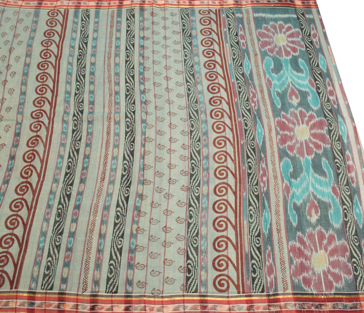 Sushila Vintage Hand Woven Ikat Patola Saree Pure Cotton Hand Block Sari Fabric