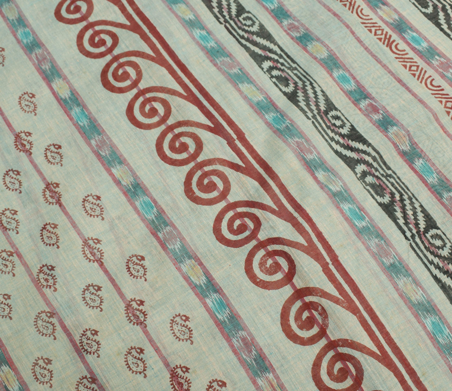 Sushila Vintage Hand Woven Ikat Patola Saree Pure Cotton Hand Block Sari Fabric