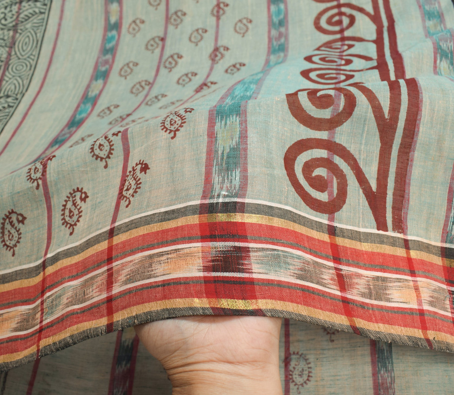 Sushila Vintage Hand Woven Ikat Patola Saree Pure Cotton Hand Block Sari Fabric