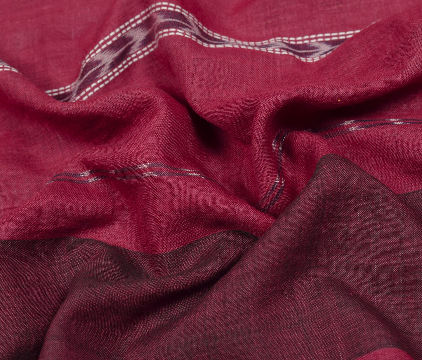 Sushila Vintage Maroon Saree Pure Cotton HandWoven Ikat Patola Sari Craft Fabric