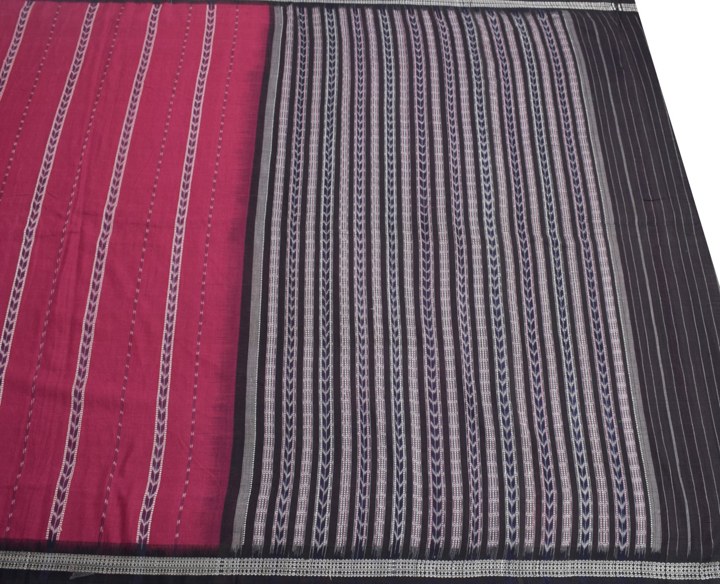 Sushila Vintage Maroon Saree Pure Cotton HandWoven Ikat Patola Sari Craft Fabric