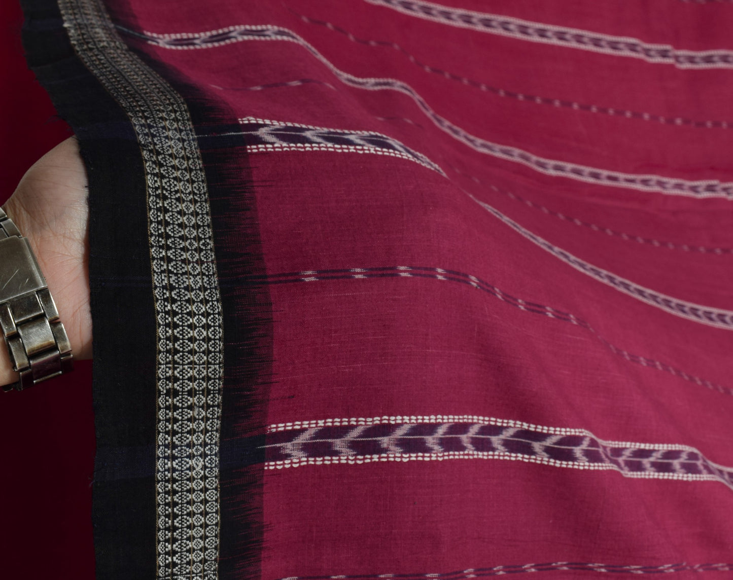 Sushila Vintage Maroon Saree Pure Cotton HandWoven Ikat Patola Sari Craft Fabric