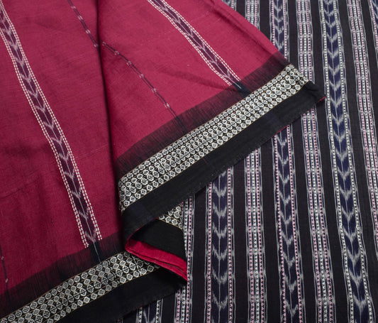 Sushila Vintage Maroon Saree Pure Cotton HandWoven Ikat Patola Sari Craft Fabric