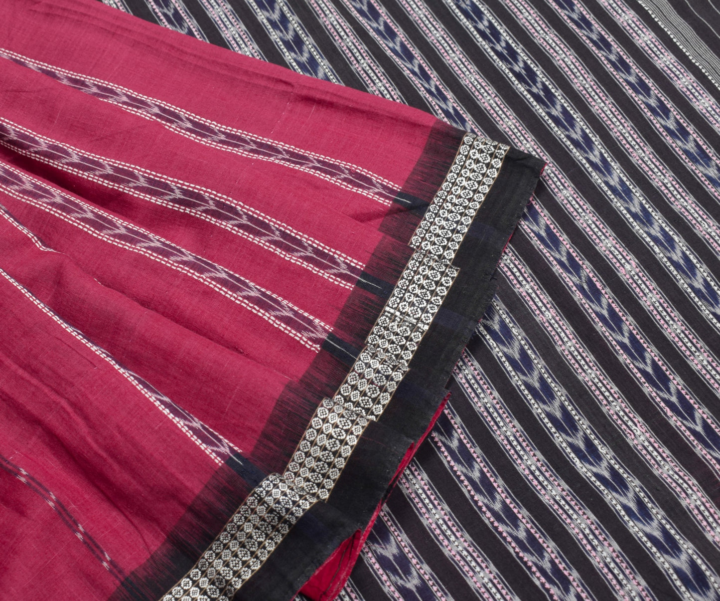 Sushila Vintage Maroon Saree Pure Cotton HandWoven Ikat Patola Sari Craft Fabric