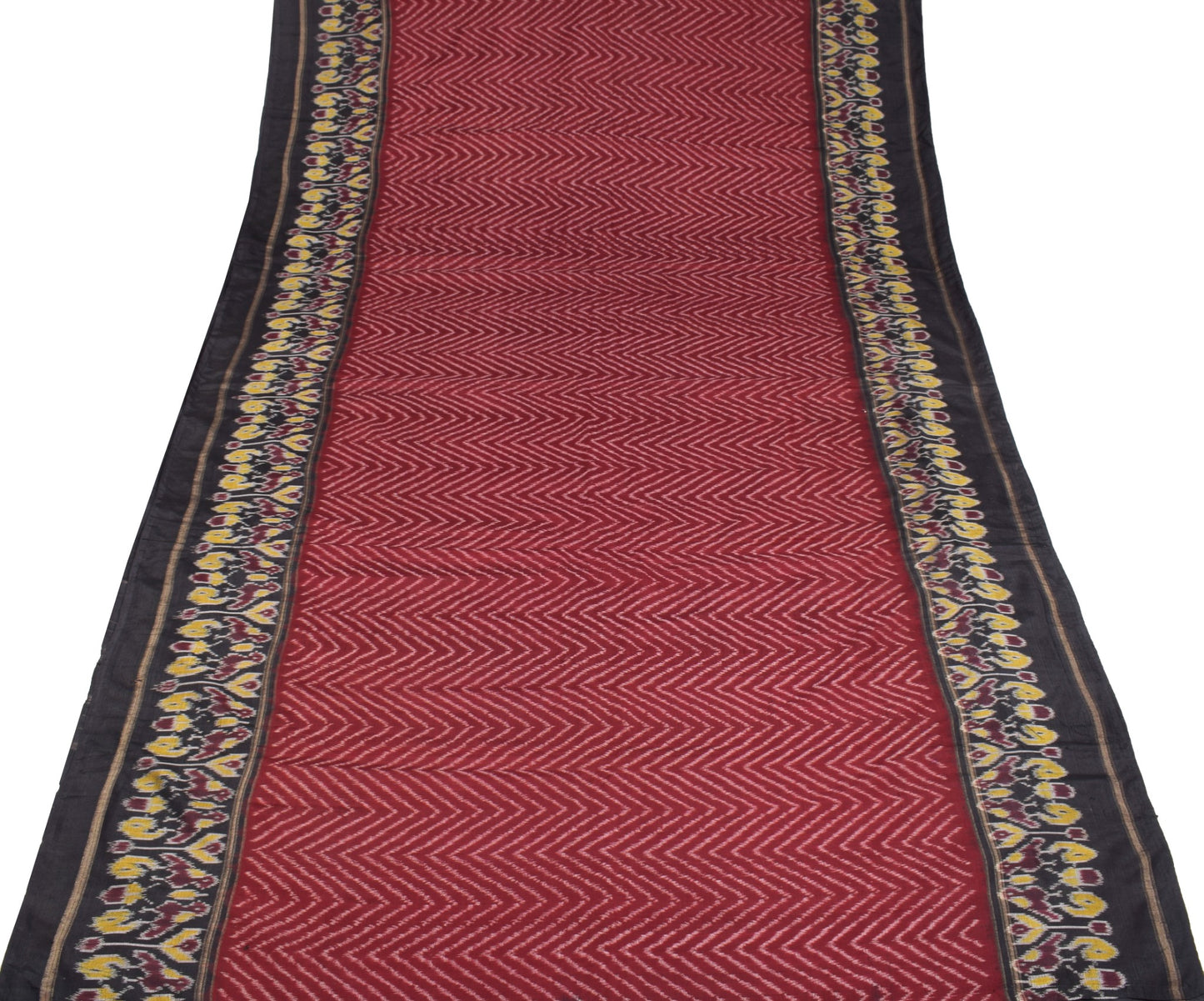 Sushila Vintage Maroon Saree Pure Silk Ikat Patola Handloom Sari Craft Fabric
