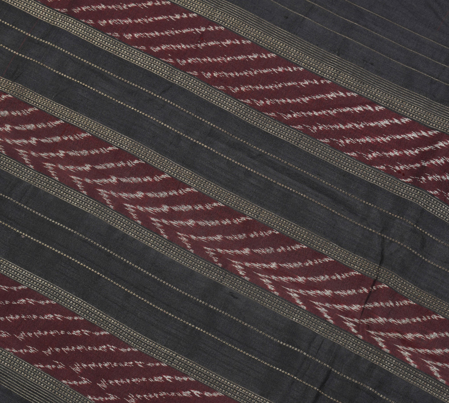 Sushila Vintage Maroon Saree Pure Silk Ikat Patola Handloom Sari Craft Fabric