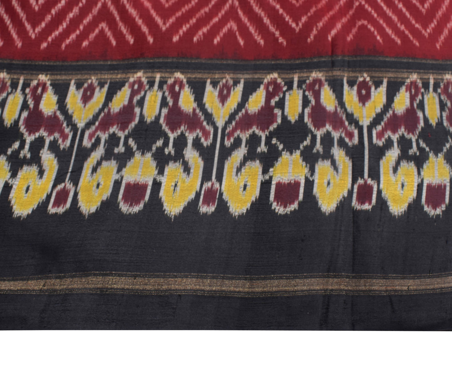 Sushila Vintage Maroon Saree Pure Silk Ikat Patola Handloom Sari Craft Fabric