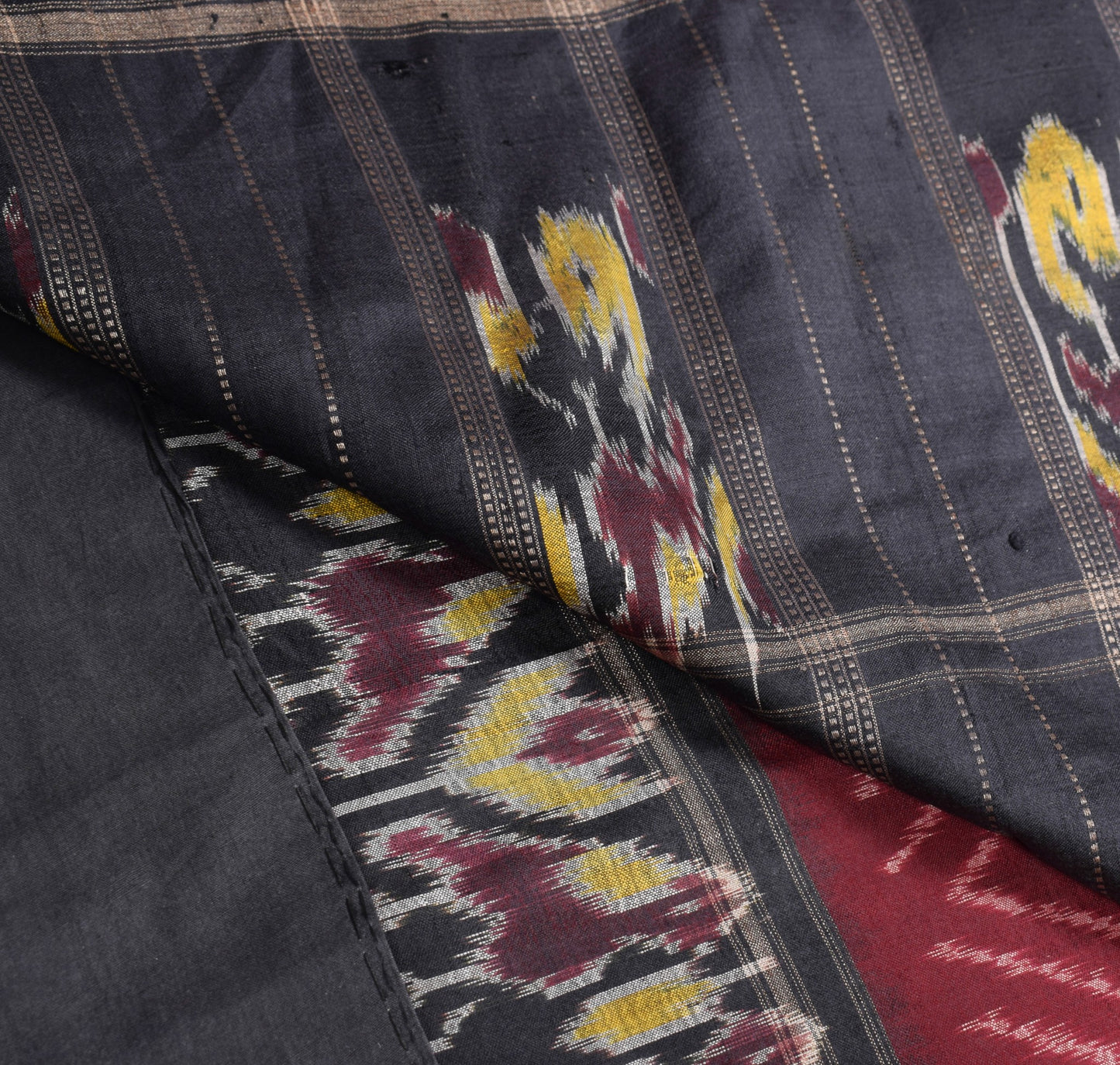 Sushila Vintage Maroon Saree Pure Silk Ikat Patola Handloom Sari Craft Fabric