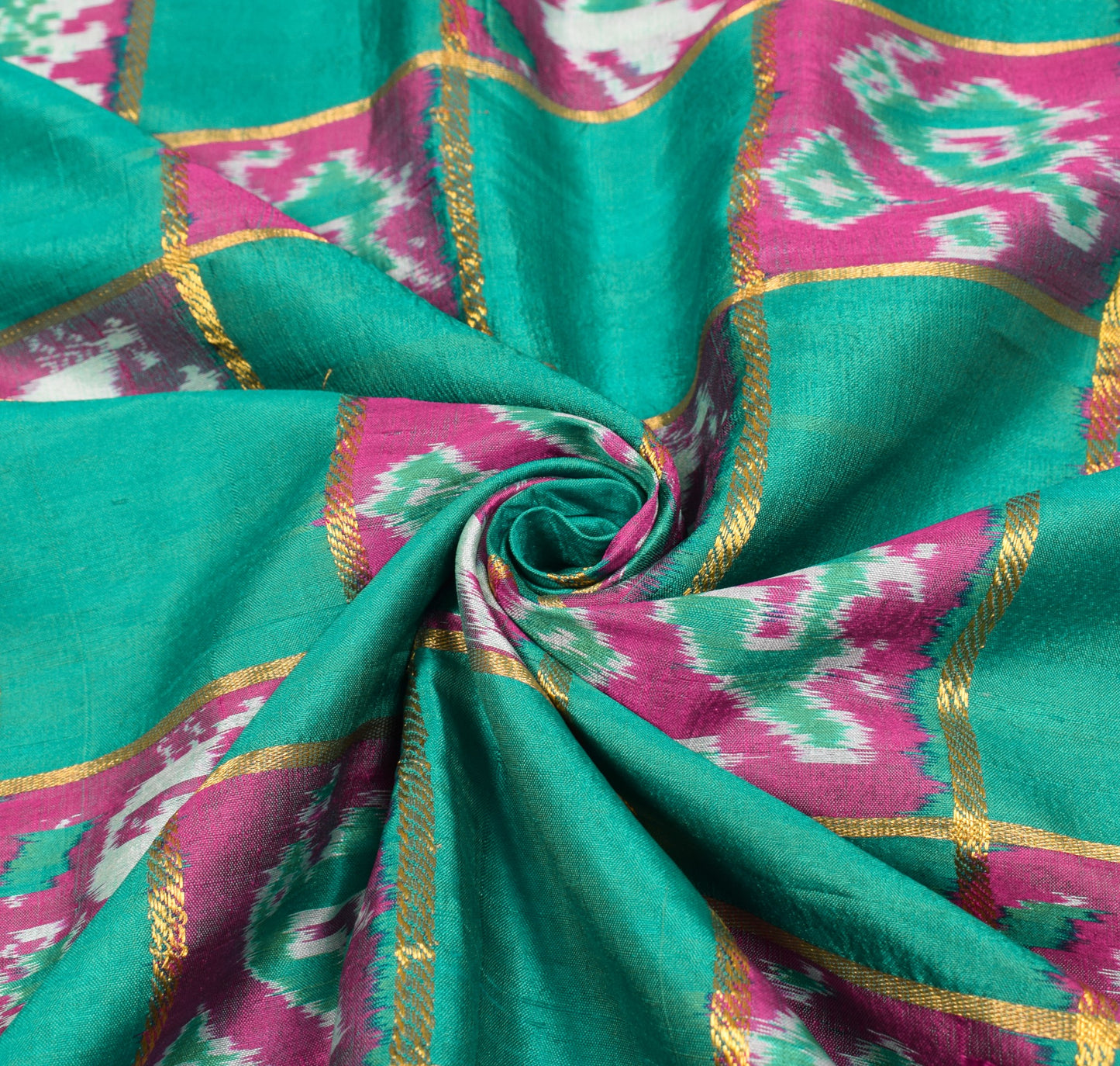 Sushila Vintage Handwoven Ikat Saree Green Patola Zari Checks Animal Motifs Sari