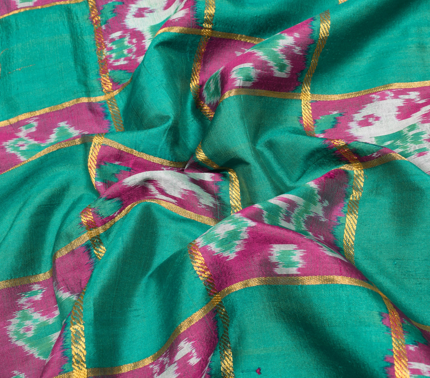 Sushila Vintage Handwoven Ikat Saree Green Patola Zari Checks Animal Motifs Sari