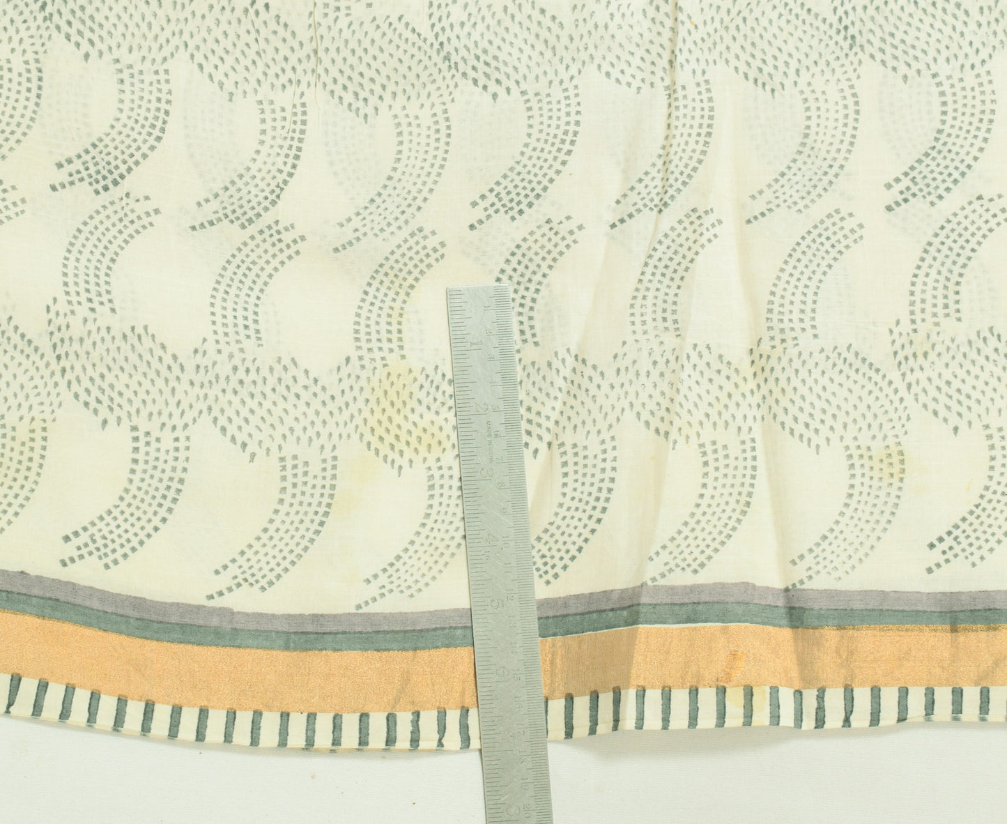 Sushila Vintage Off White Saree Block Print & Hand Embroidered Pure Cotton Sari