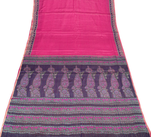 Sushila Vintage Magenta Saree with Blue Border Pallu Pure Silk Woven Sari Fabric