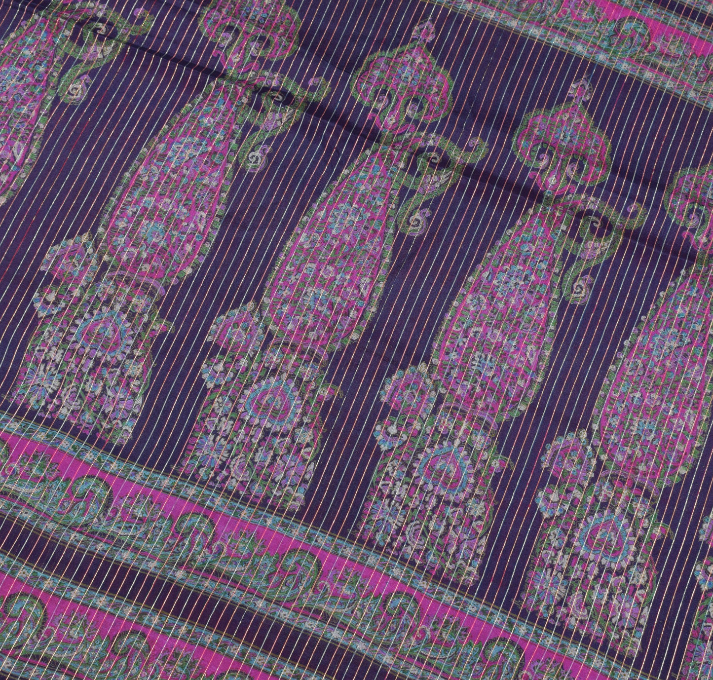 Sushila Vintage Magenta Saree with Blue Border Pallu Pure Silk Woven Sari Fabric