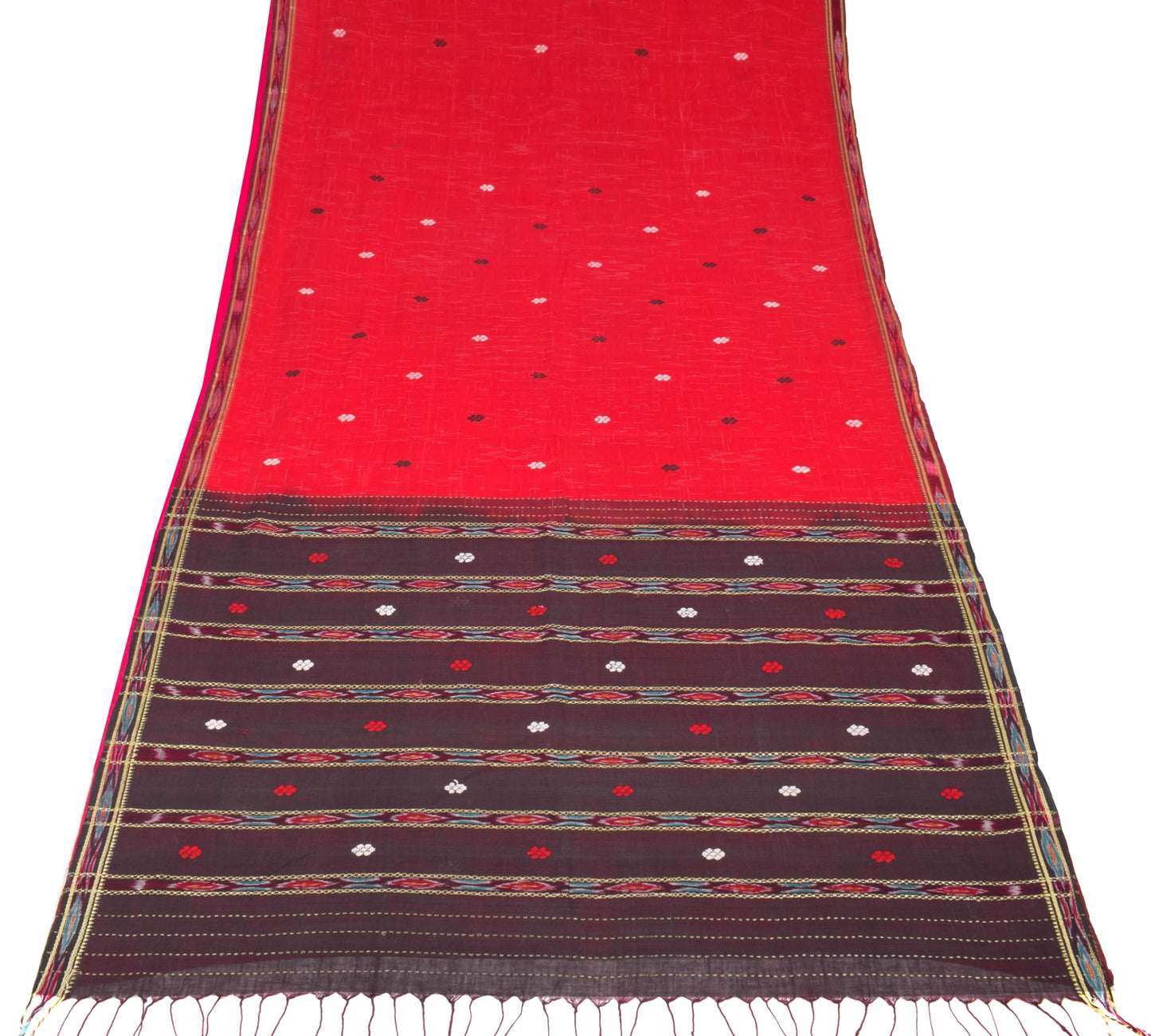 Sushila Vintage Red Saree Odisha Ikat Hazaar Buti Pure Cotton Handloom Sari