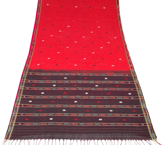 Sushila Vintage Red Saree Odisha Ikat Hazaar Buti Pure Cotton Handloom Sari