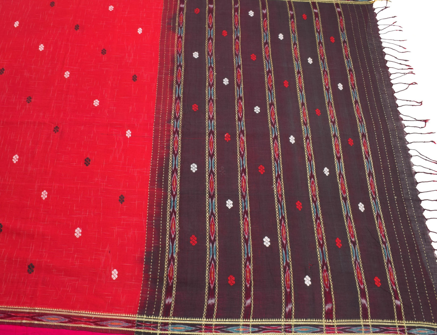 Sushila Vintage Red Saree Odisha Ikat Hazaar Buti Pure Cotton Handloom Sari