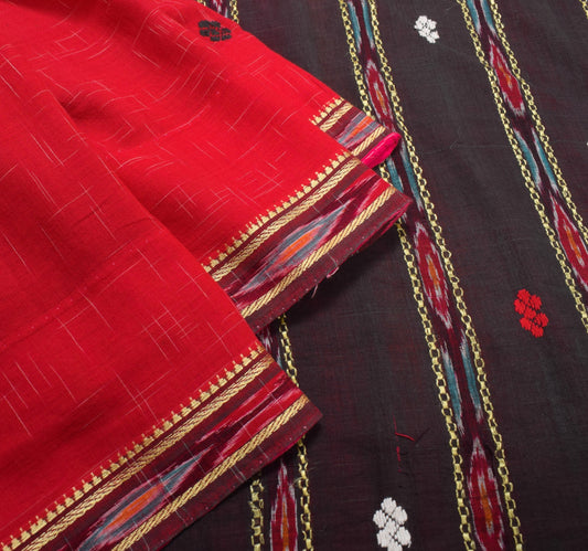 Sushila Vintage Red Saree Odisha Ikat Hazaar Buti Pure Cotton Handloom Sari