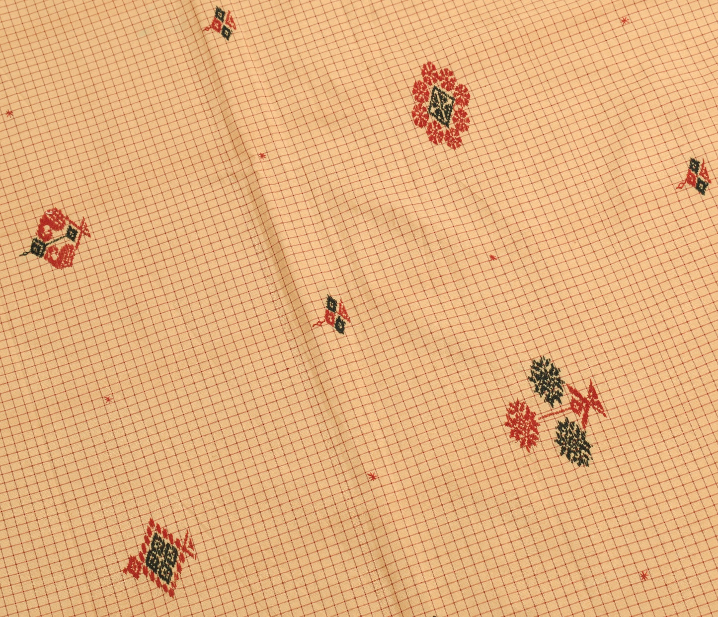 Sushila Vintage Light Brown  Saree Pure Cotton Silk Hand Embroidered Sari Fabric
