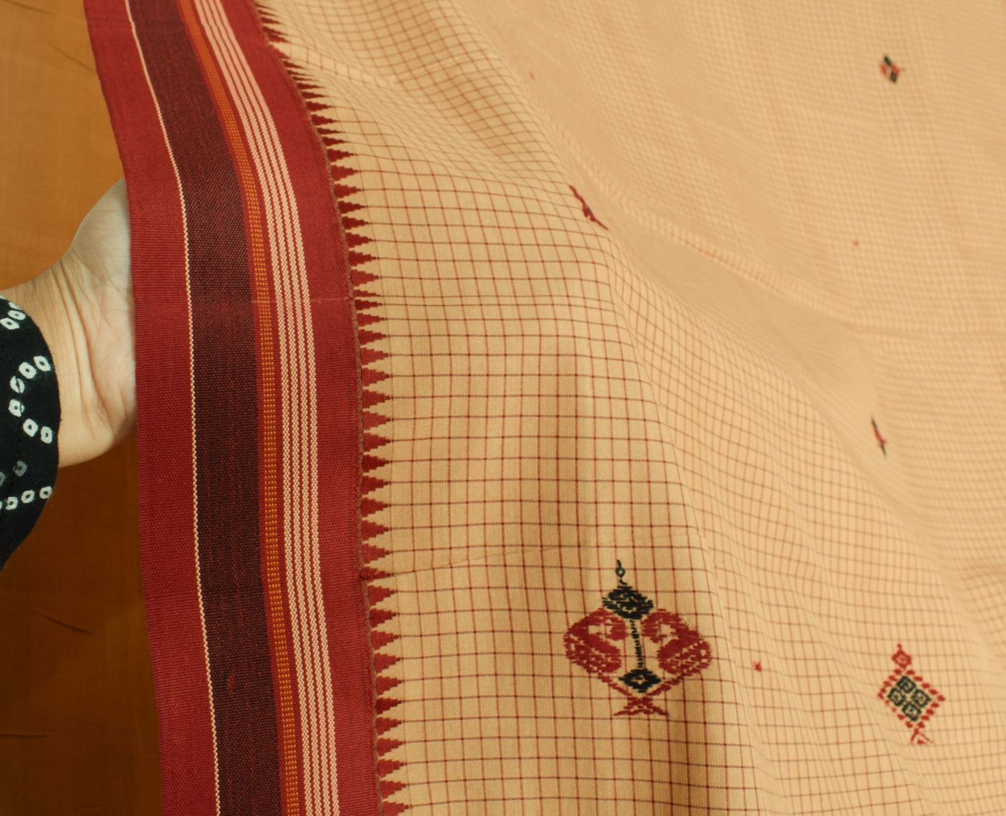 Sushila Vintage Light Brown  Saree Pure Cotton Silk Hand Embroidered Sari Fabric