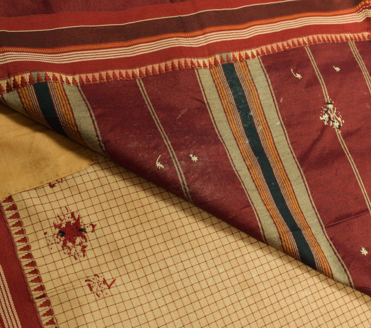 Sushila Vintage Light Brown  Saree Pure Cotton Silk Hand Embroidered Sari Fabric