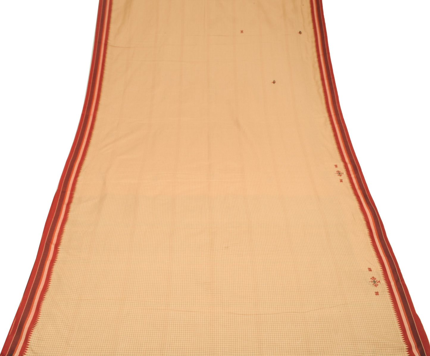 Sushila Vintage Light Brown  Saree Pure Cotton Silk Hand Embroidered Sari Fabric