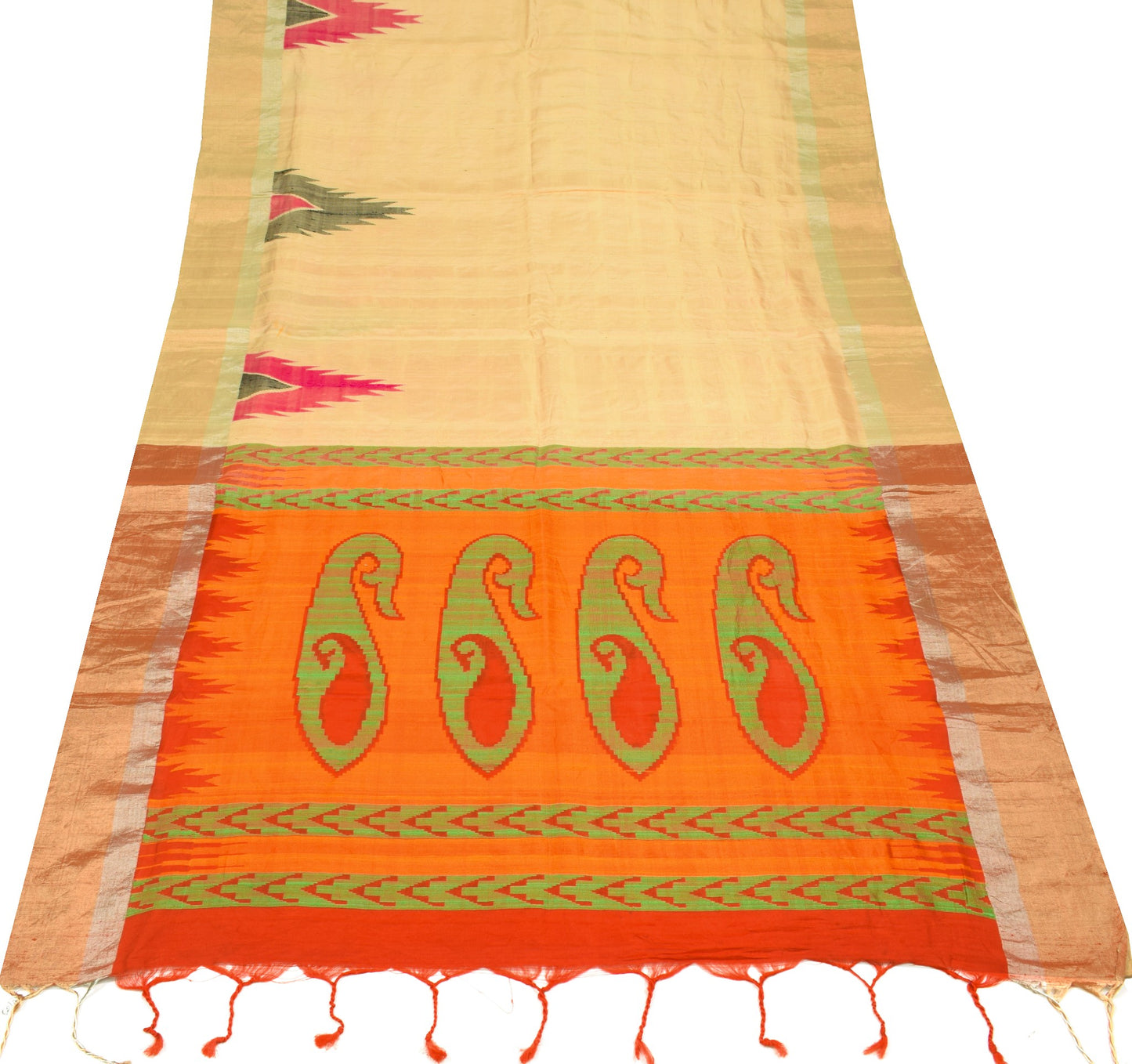 Sushila Vintage Beige Hand Woven Saree Pure Kahdi Handloom Premium Sari Fabric