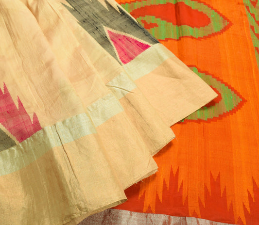 Sushila Vintage Beige Hand Woven Saree Pure Kahdi Handloom Premium Sari Fabric